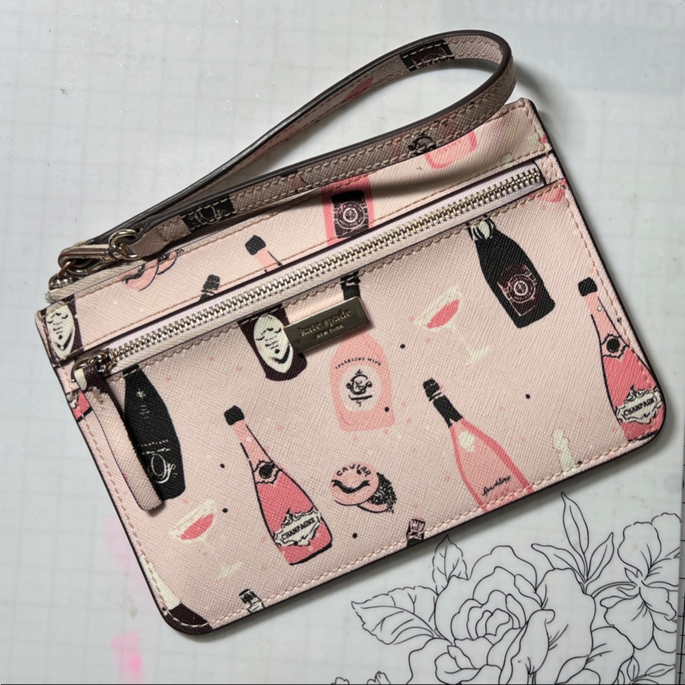 FUN! Kate Spade Pink Champagne Print Wristlet!
